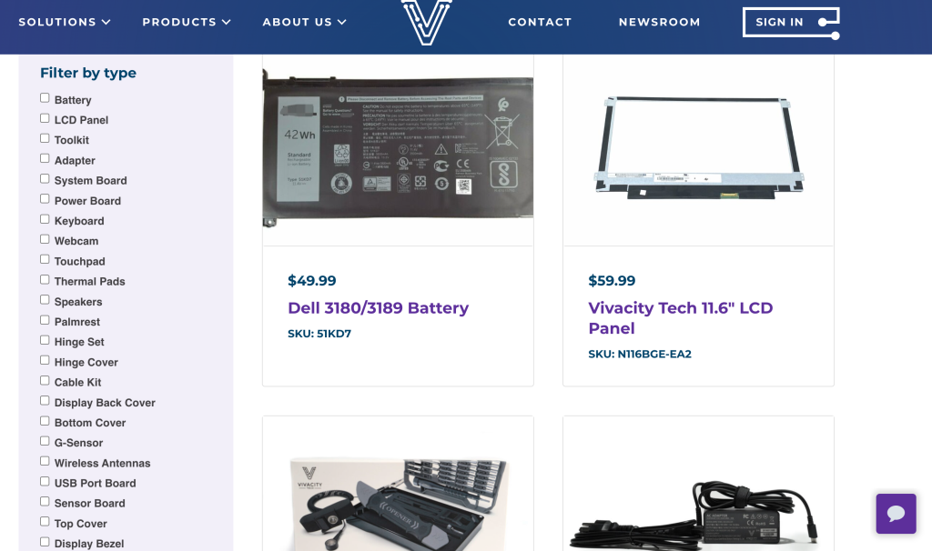Vivacity Tech parts page